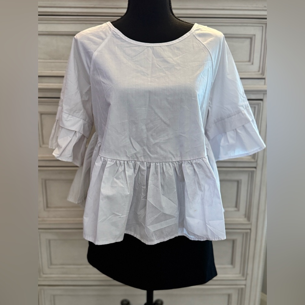 White Ruffle Sleeve Women's Top